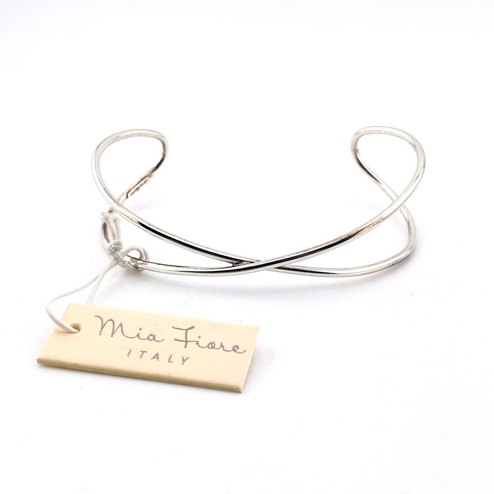 Mia Fiore Sterling Silver Crossover Cuff Bracelet Italy Minimalist NWT